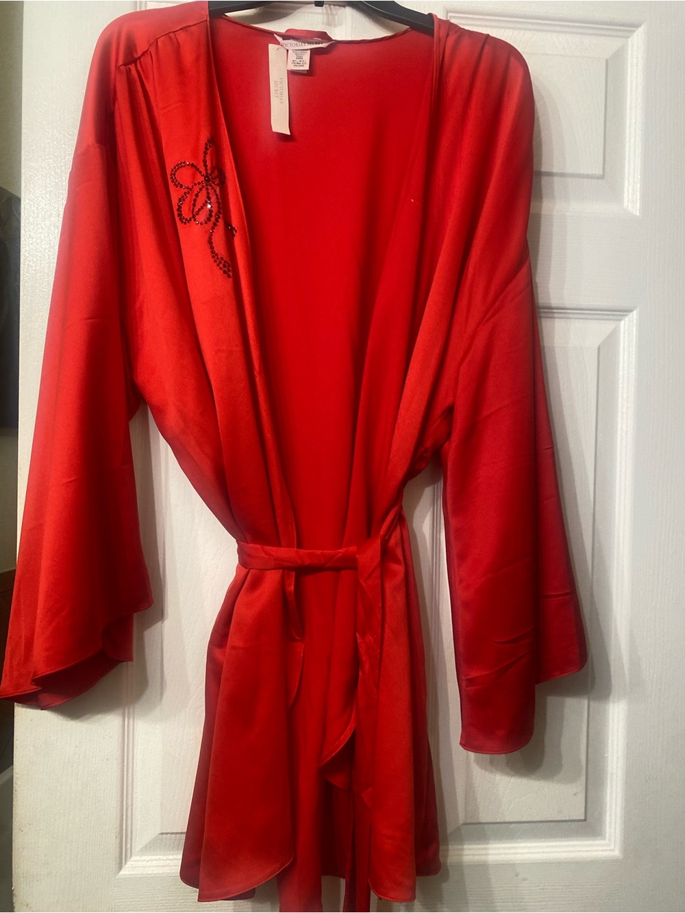 Victoria's Secret Red Satin Kimono Robe with Tie Belt